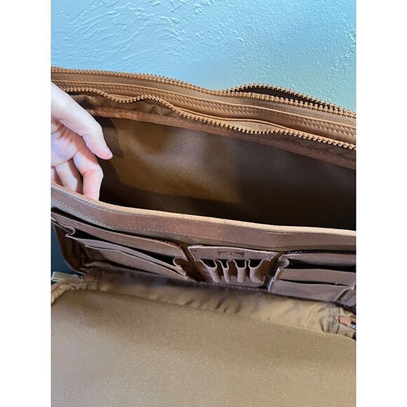 Brown / Tan Leather Satchel Messenger Bag Expandable Shoulder Strap & Handles - Picture 6 of 16